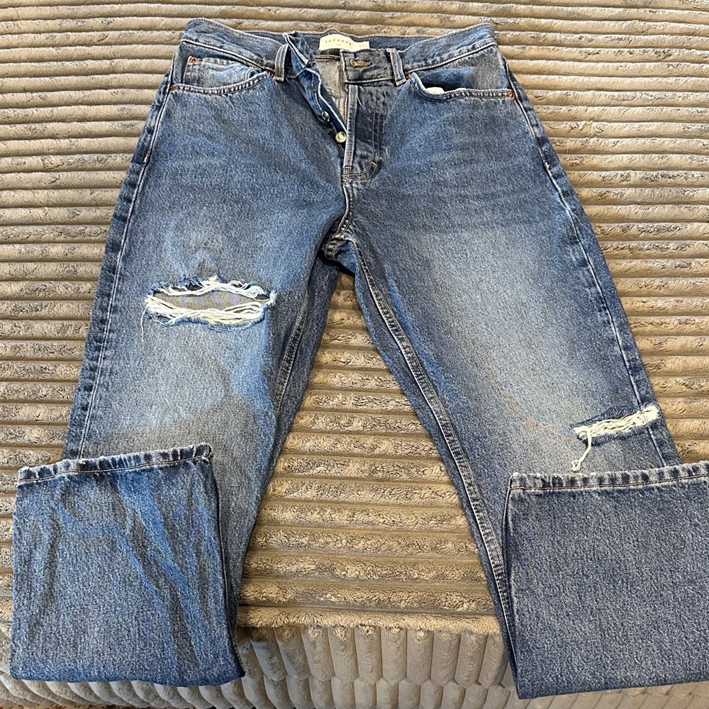 Topshop High Rise Blue Distressed Women's Jeans